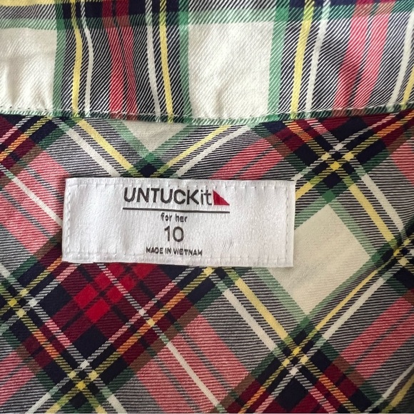 Untuckit Plaid Button-Up Shirt Red Pleated 10 - Picture 7 of 7